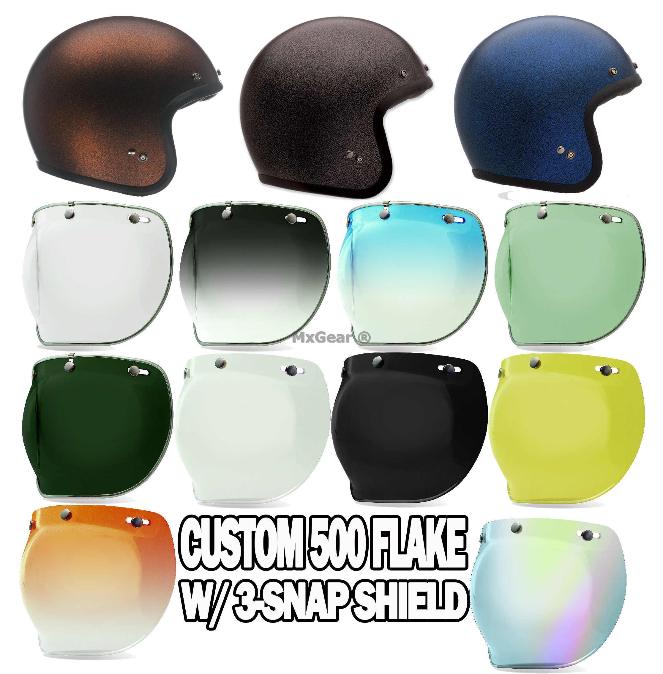Bell Custom 500 Flake Open Face Helmet w/ 3 Snap Bubble Shield