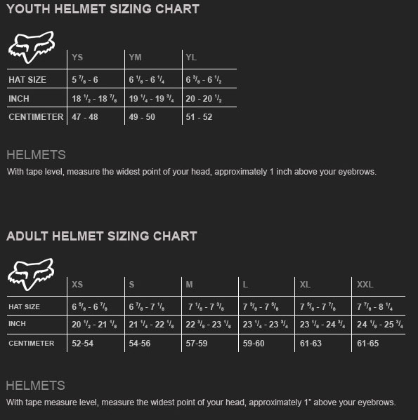 Fox Racing Helmet Size Chart