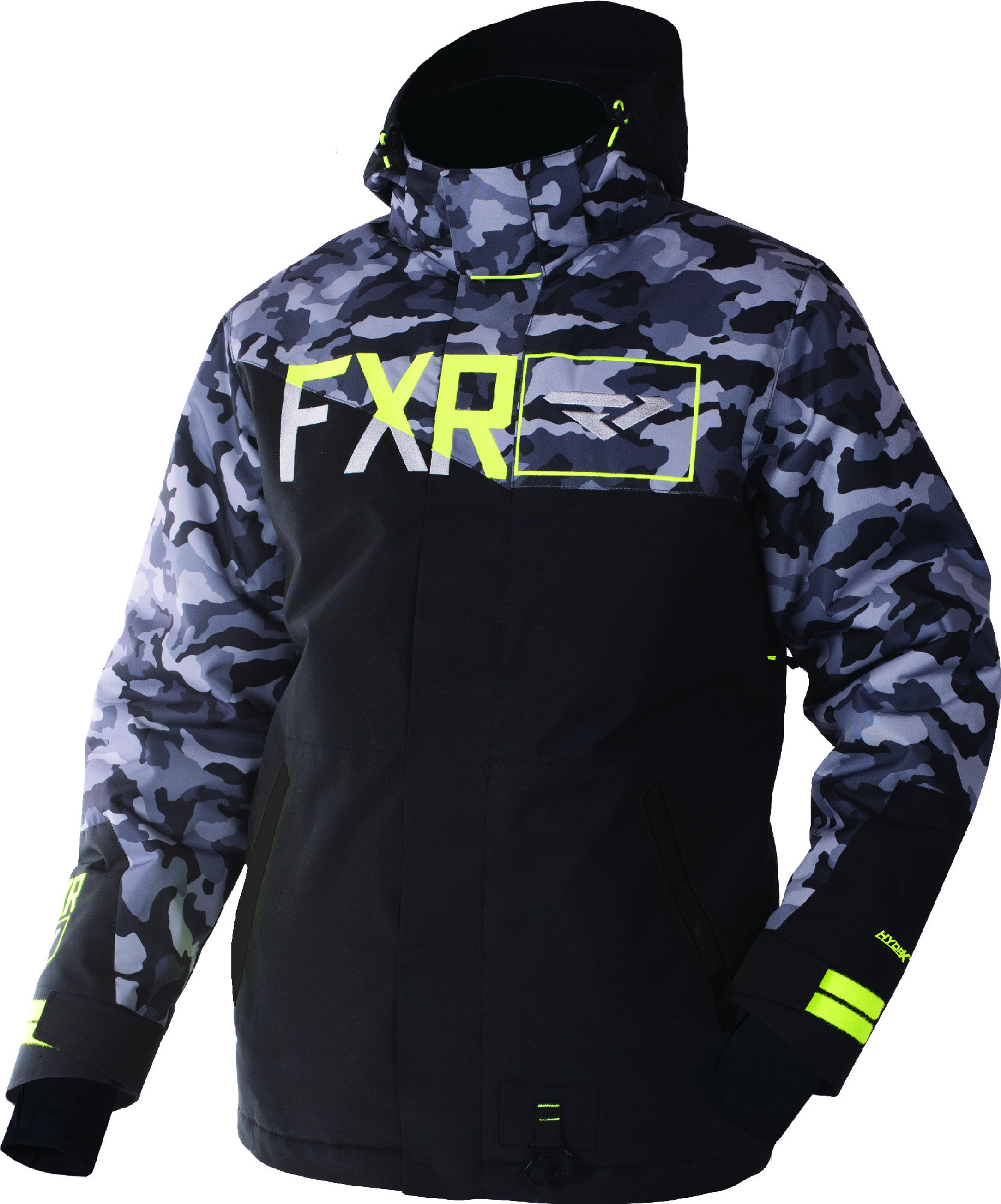 FXR Mens Grey Urban Camo/Black/Hi-Vis Yellow Squadron Insulated Snow Jacket