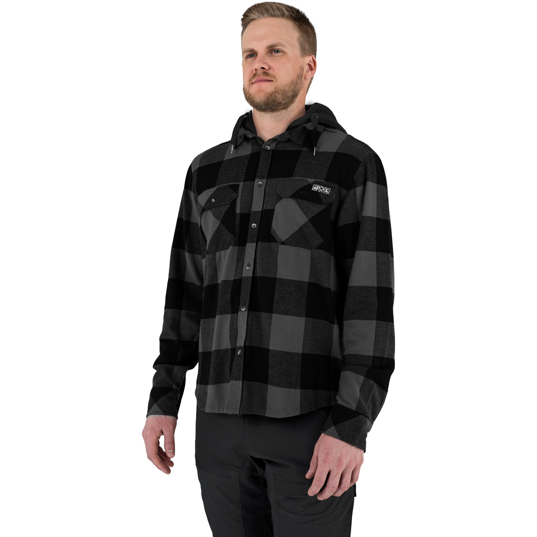FXR Men's Timber Hooded Flannel Shirt Snowmobile Charcoal/Black Size ...