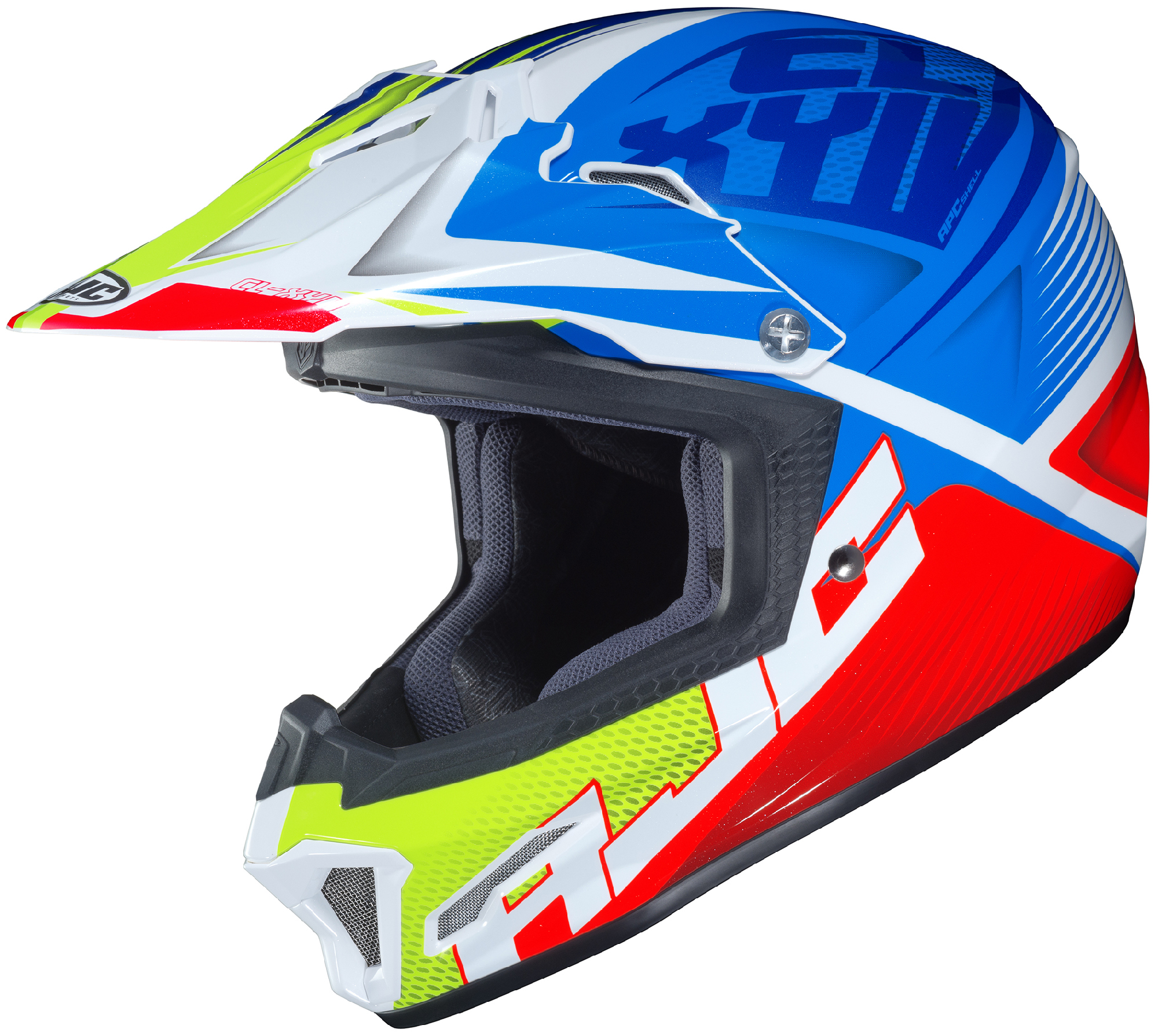 red white and blue dirt bike helmet